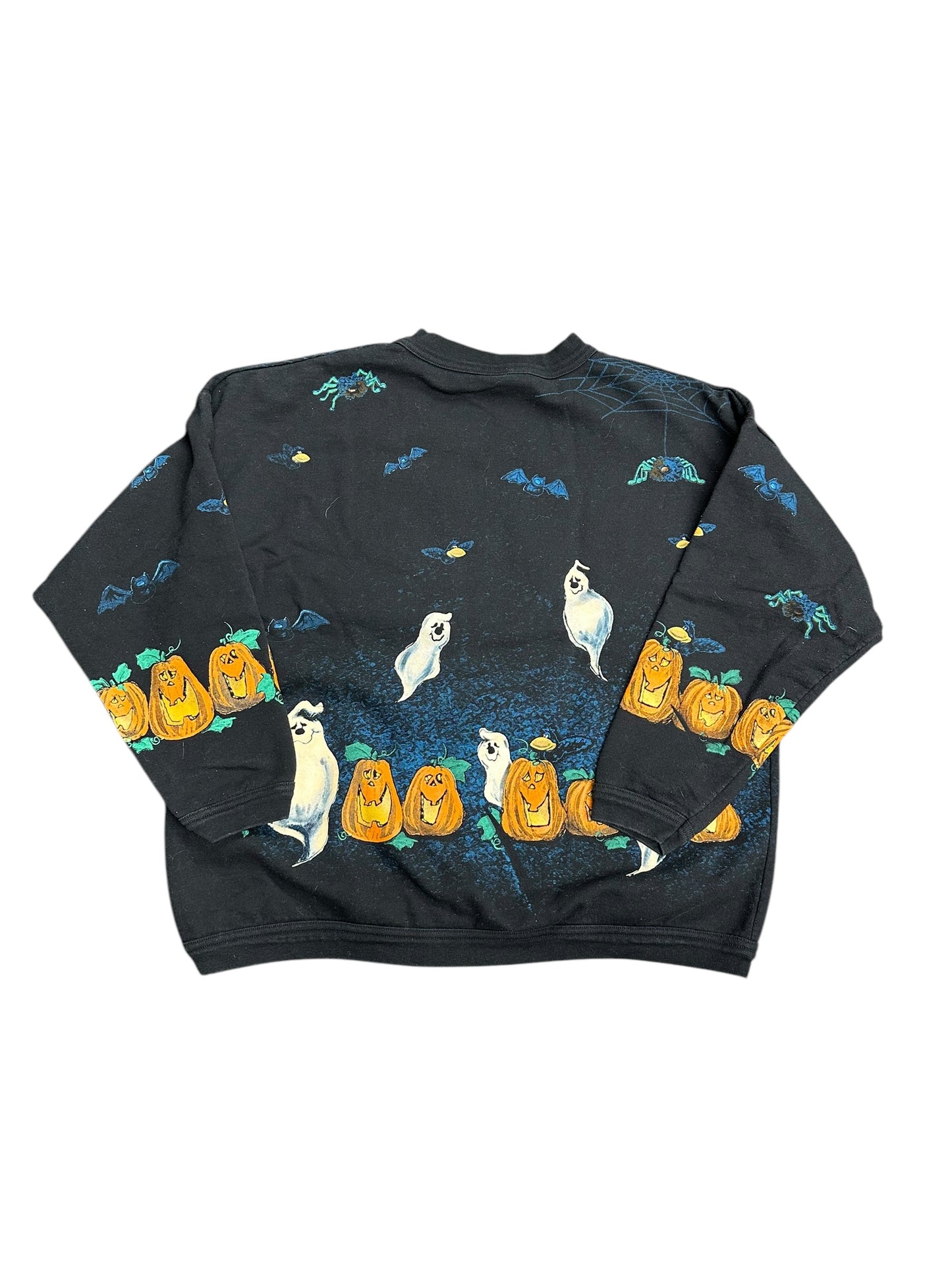 Vintage 90s Halloween Ghost and Pumpkin Graphic Print Crewneck Sweatshirt Size XL