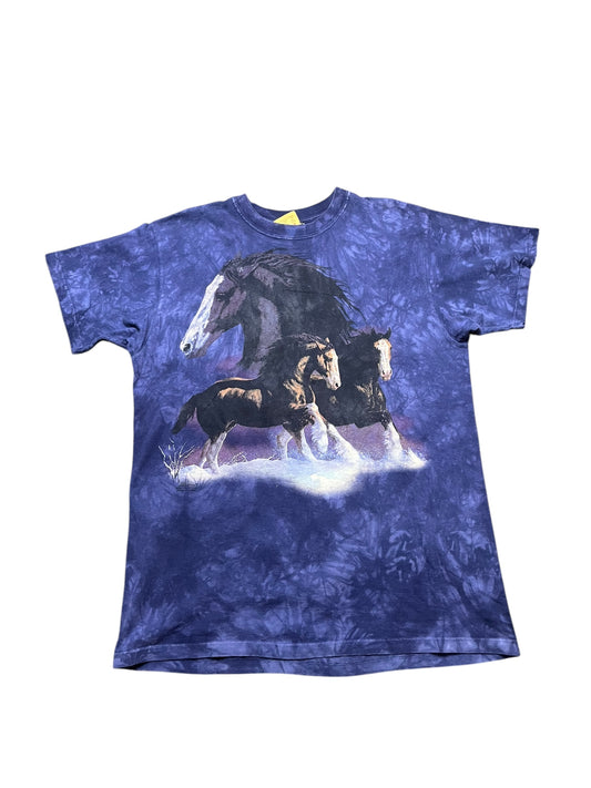 Vintage 2000 The Mountain Horses Running Graphic Print Acid Wash Tee Size XL