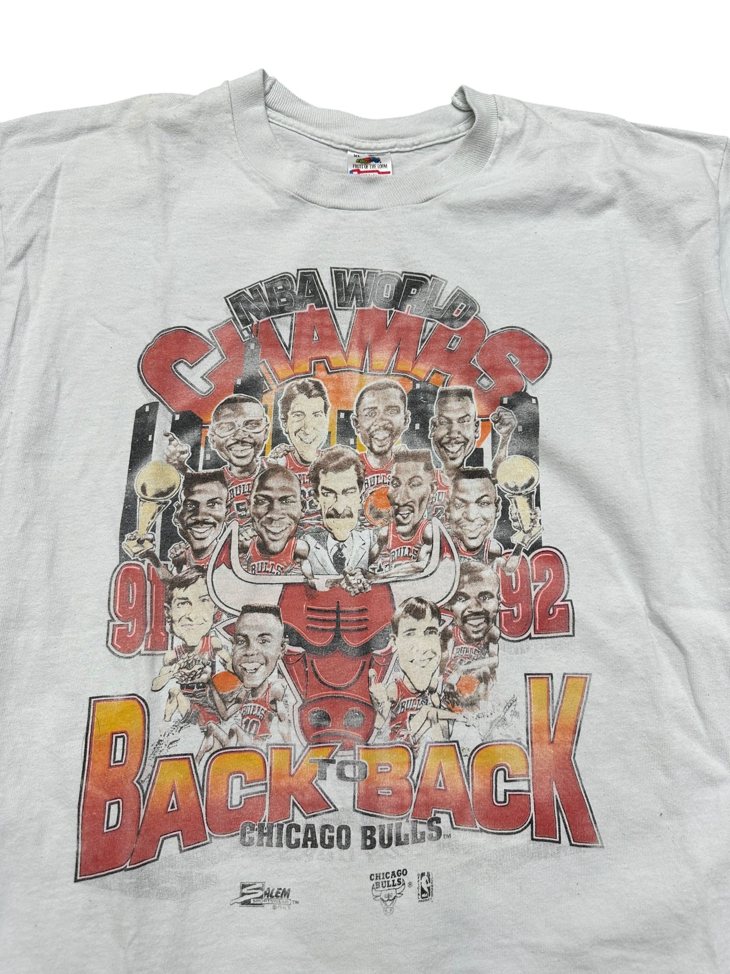 Vintage Chicago Bulls Back To Back NBA Champions White Tee Size XL