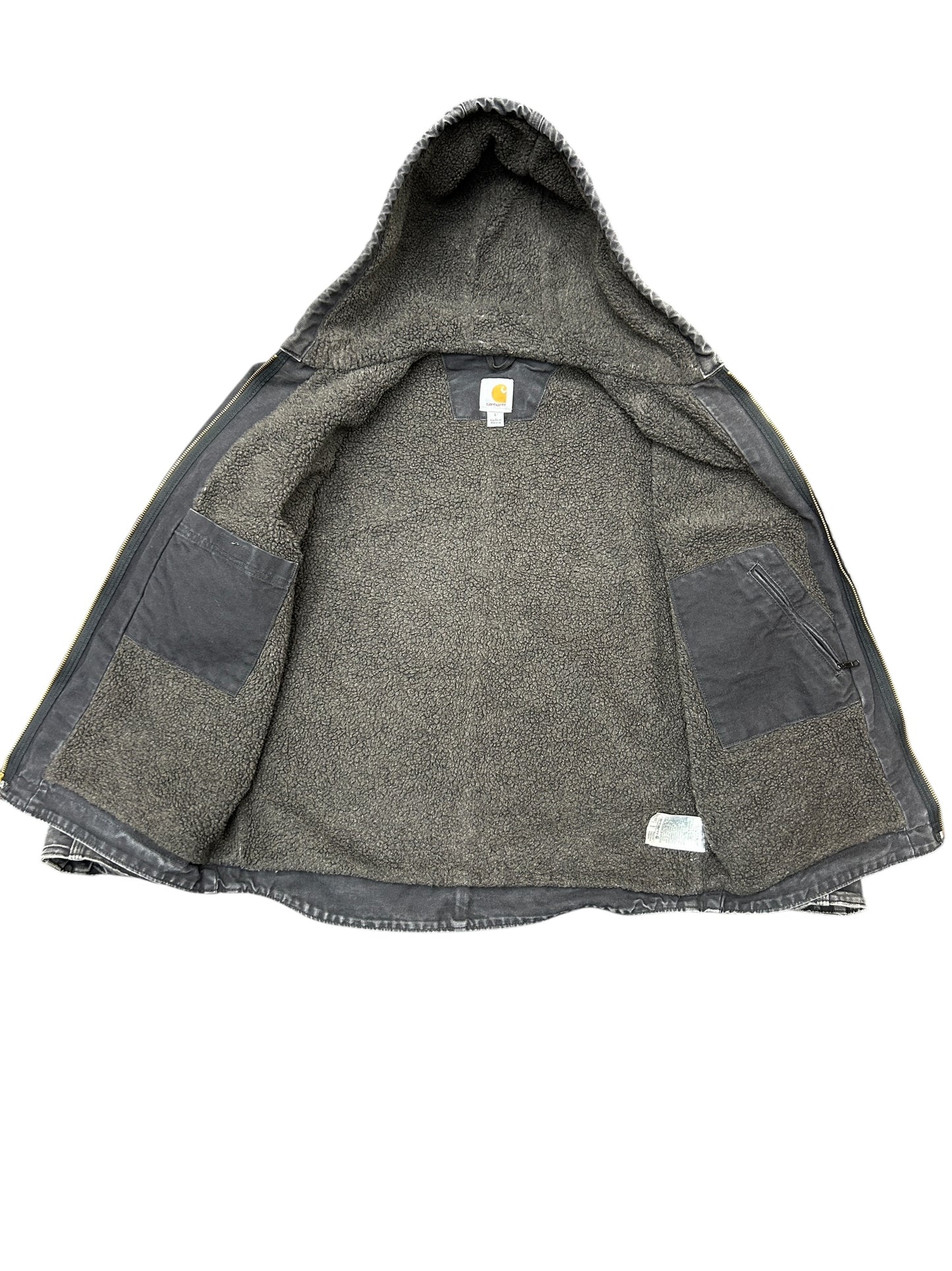 Carhartt Fleece Lined Hooded Charcoal Work Jacket size Large