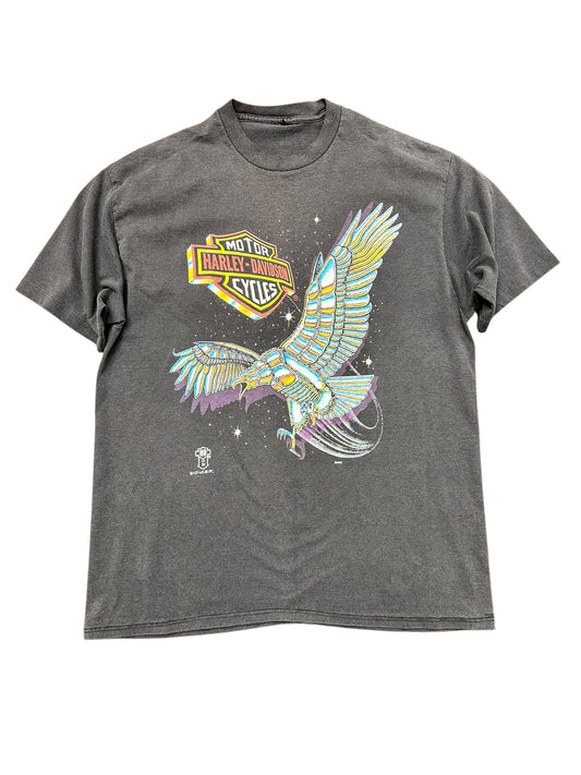 Vintage 80s Harley Davidson 3D Emblem Metal Eagle Night Sky Graphic Tee Size L