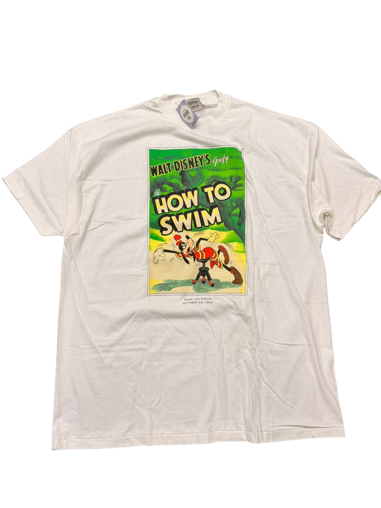 Vintage 90’s Disney Goofy How to Swim White Graphic Tee size XXL
