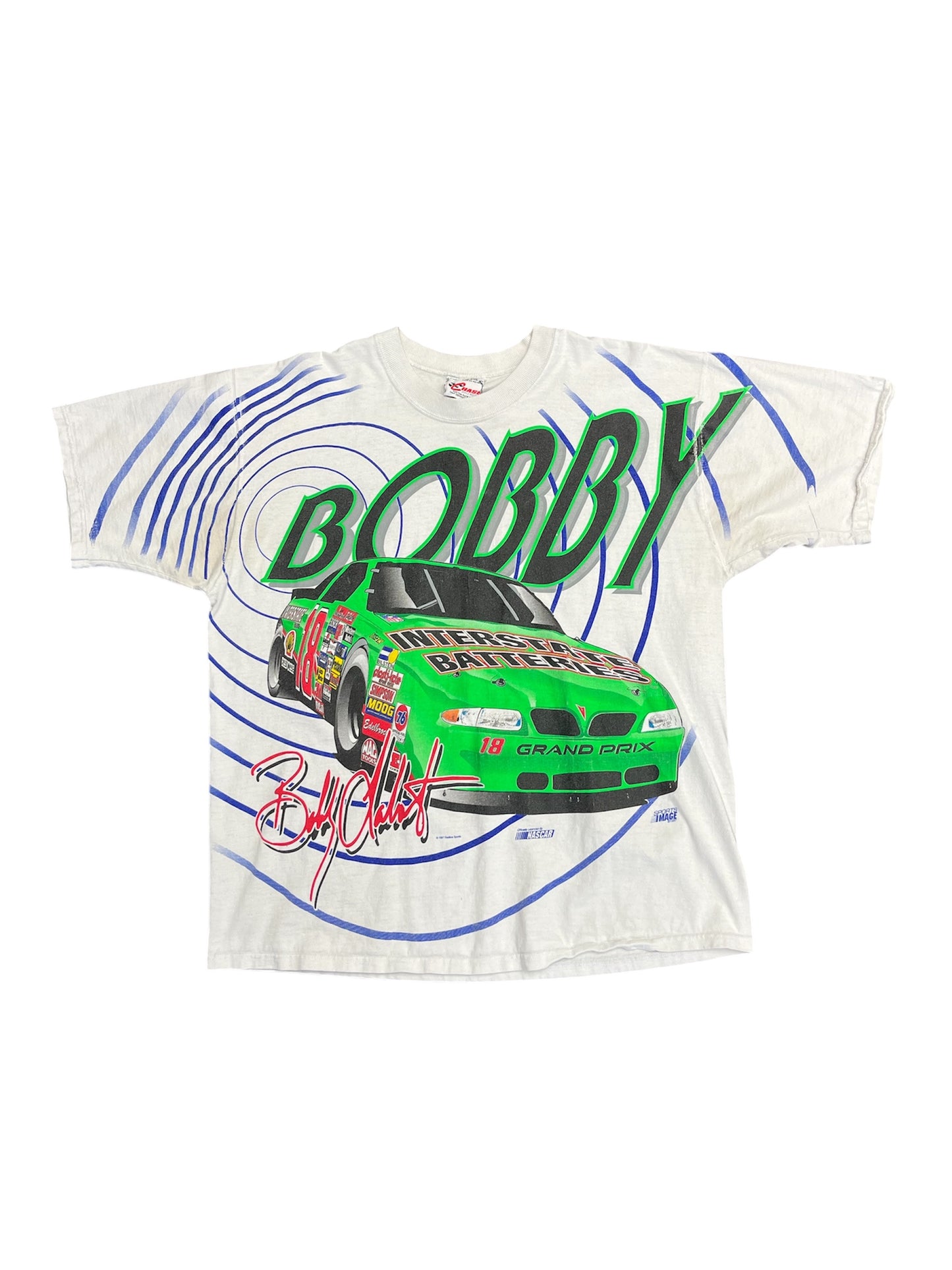 Vintage 1997 Nascar Bobby Labonte 'Interstate Batteries' AOP Graphic Tee Size XL