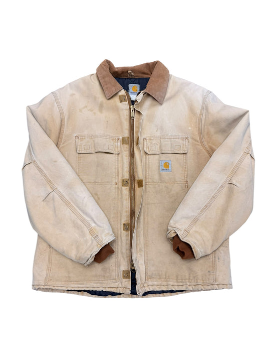 Carhartt Distressed Khaki Double Pocket Detroit Style Canvas Jacket Size XL