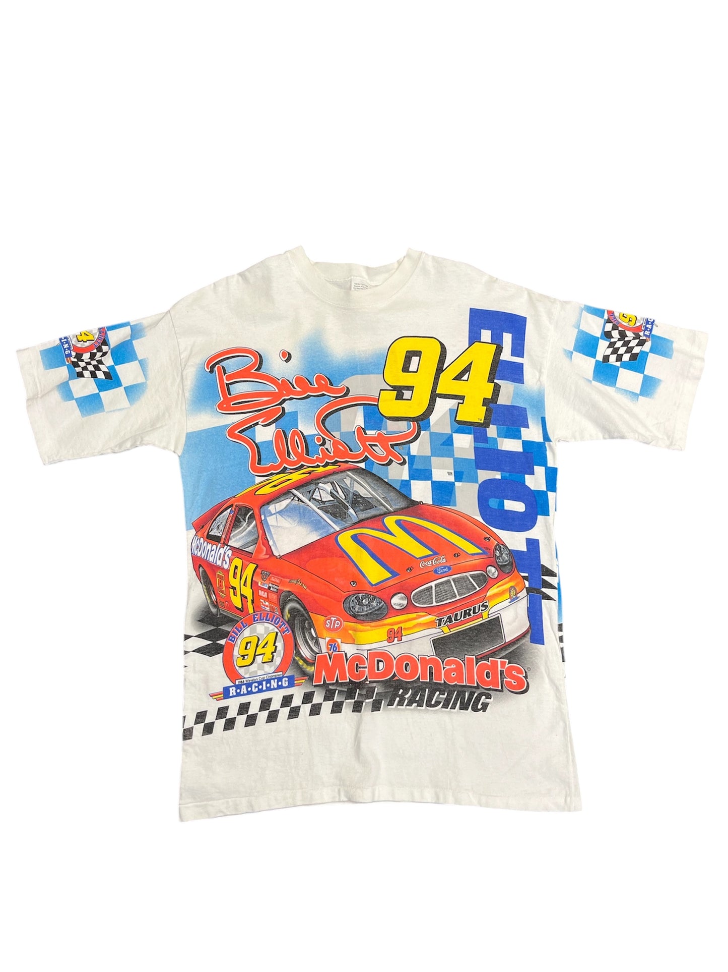 Vintage 1998 Nascar Bill Elliot McDonalds AOP Graphic Print Tee Size L