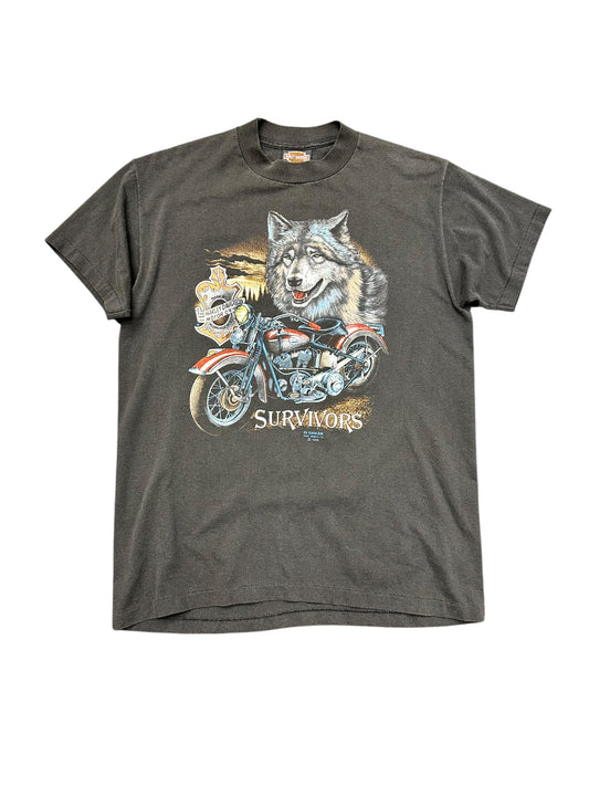 Vintage 1989 Harley Davidson 3D Emblem Wolf w/Bike Maui Graphic Tee Size L
