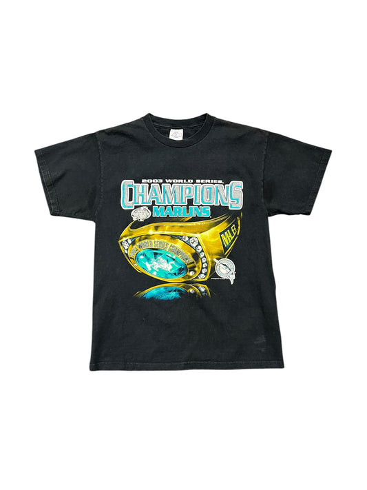 Vintage 2003 MLB Florida Marlins Word Series Ring Graphic Print Tee Size M