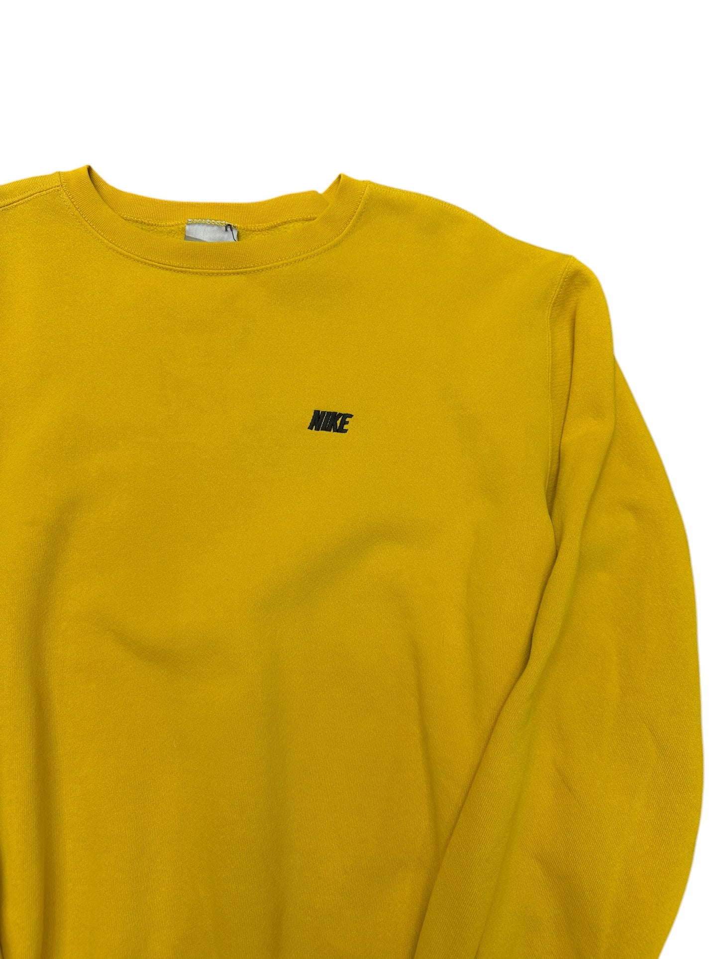 Y2K Nike 'NIKE' Embroidered Bright Yellow Pullover Crewneck Sweatshirt Size L