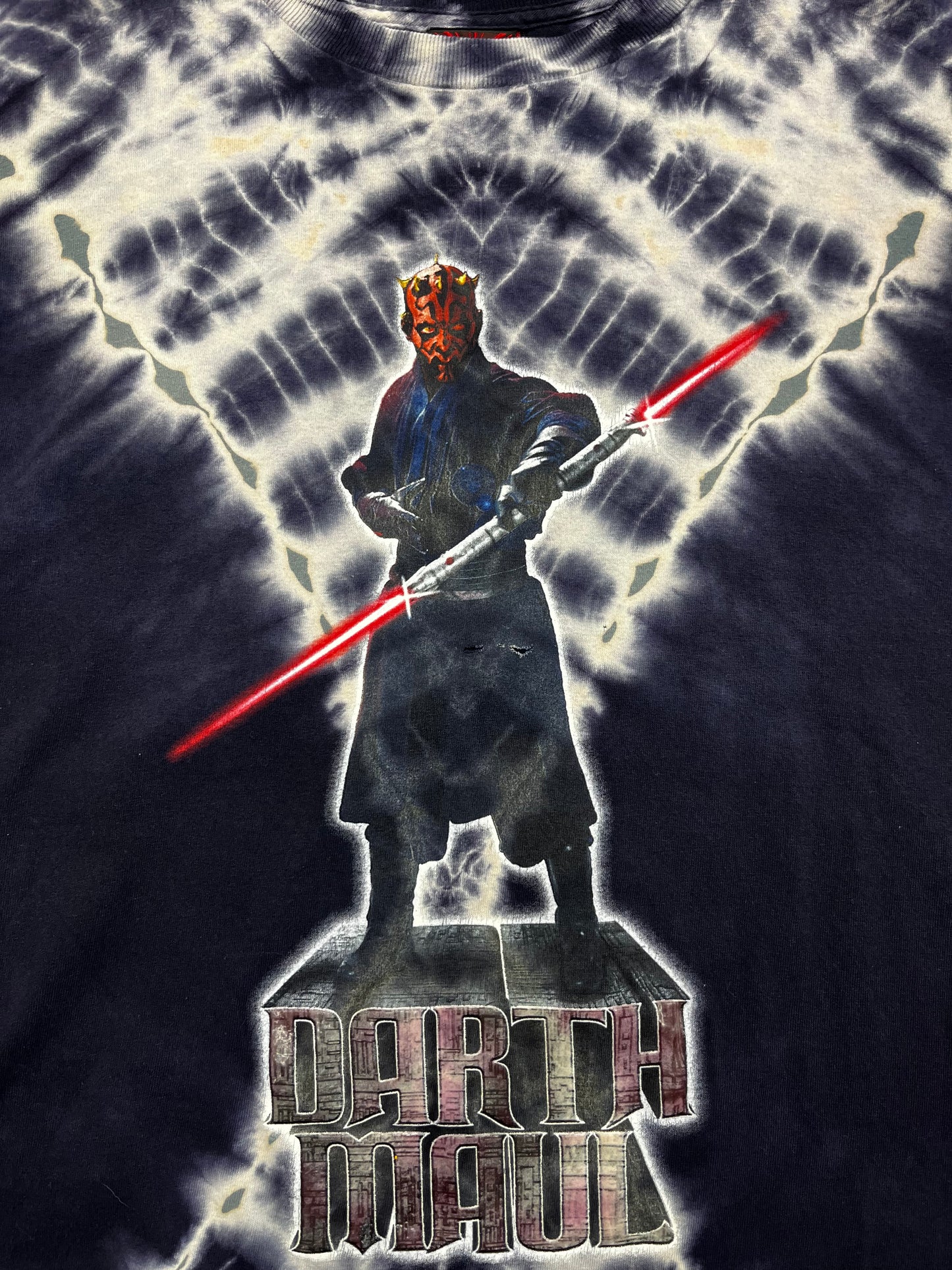 Vintage Distressed 90s Star Wars Phantom Menace Darth Maul Tie Dye Tee Size L