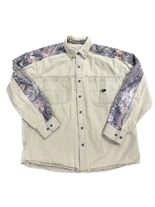 Vintage Style Mossy Oak Forrest Green Camo Long Sleeve Button Up Size XL