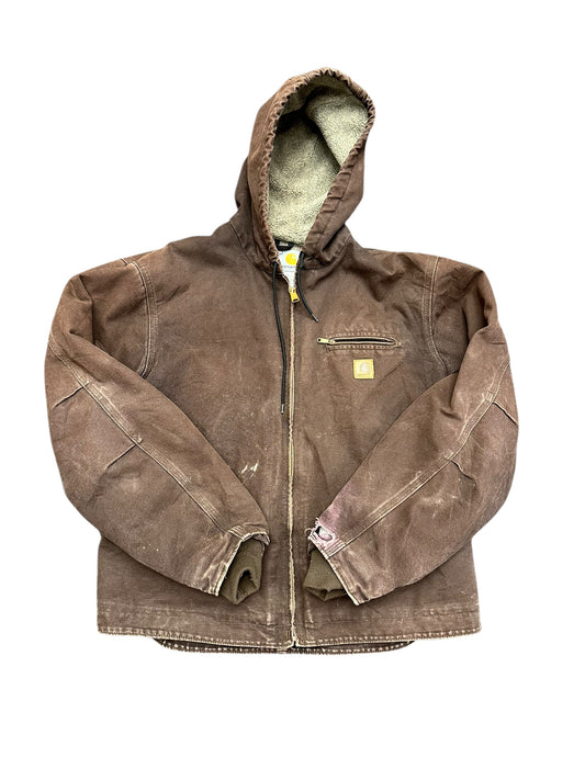 Carhartt DISTRESSED J141-DKB Zip Up Wool Lined Jacket Size L