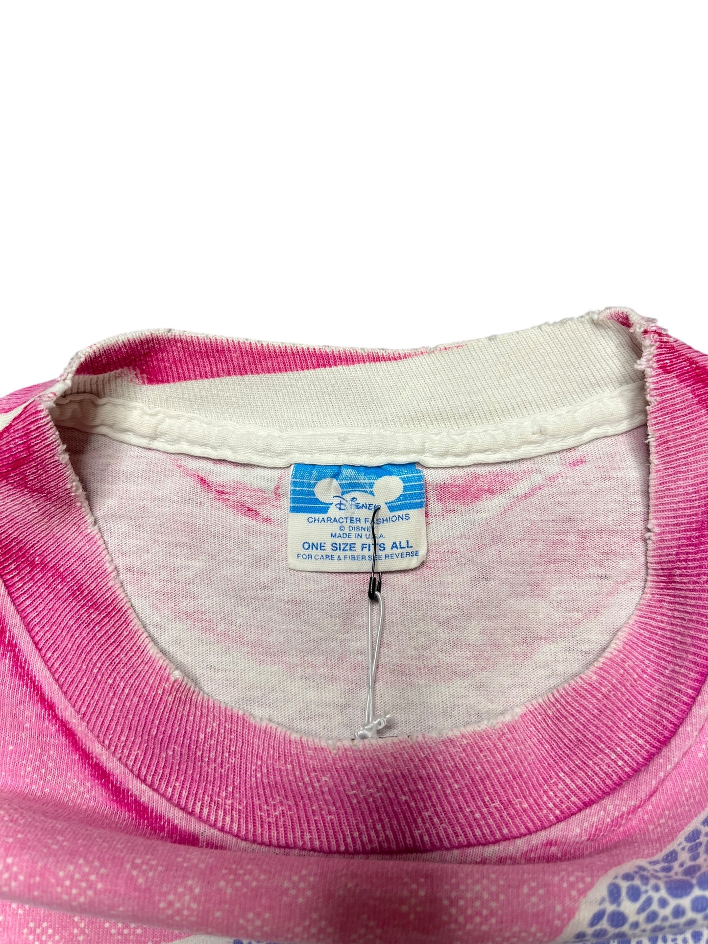 Vintage Disney Mickie Mouse DISTRESSED AOP Pink/Purple Graphic Print Tee Size OSFA