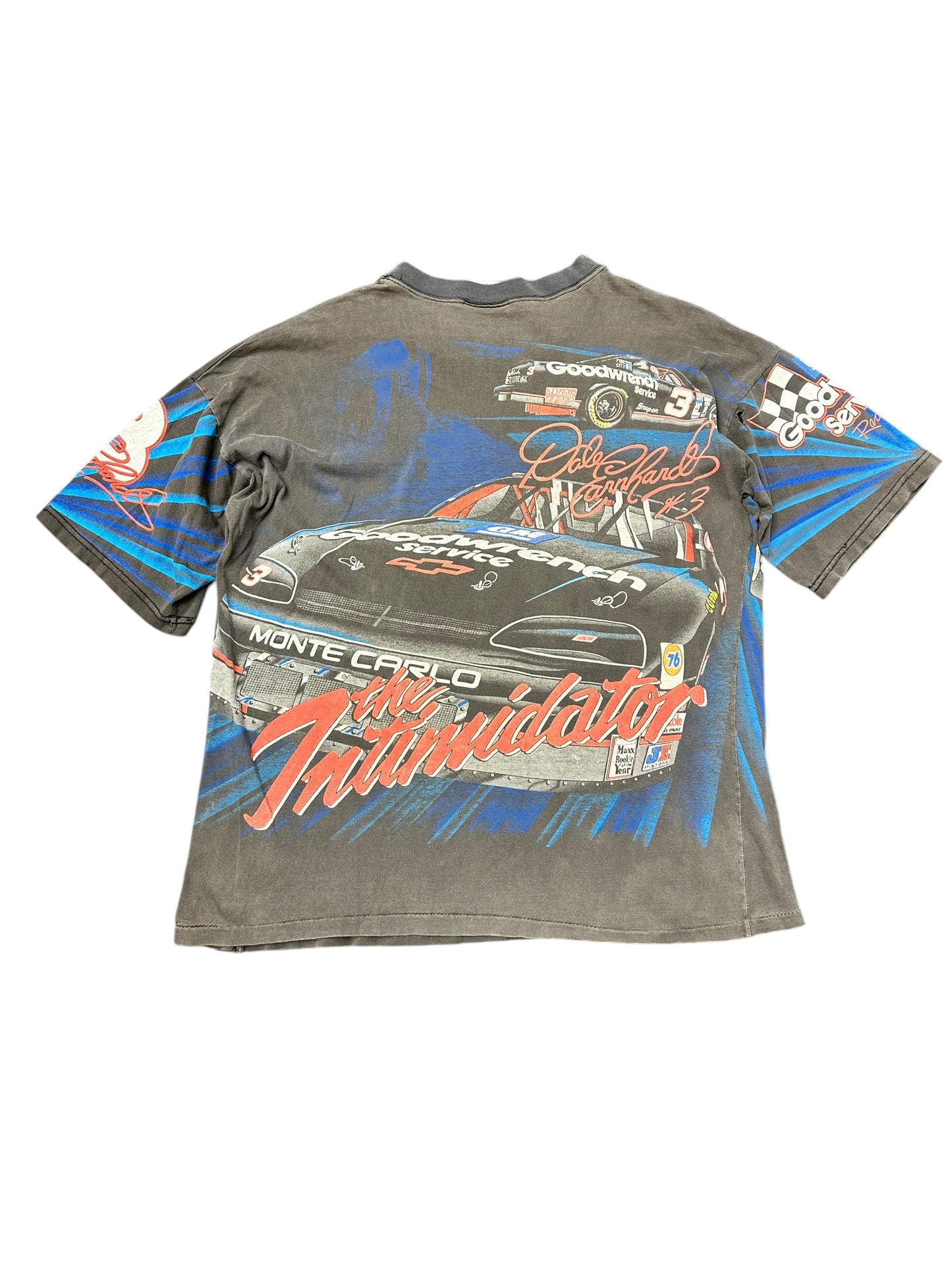 Vintage 90s Thrashed Dale Earnhardt Six Time Champion Faded AOP Tee Size L