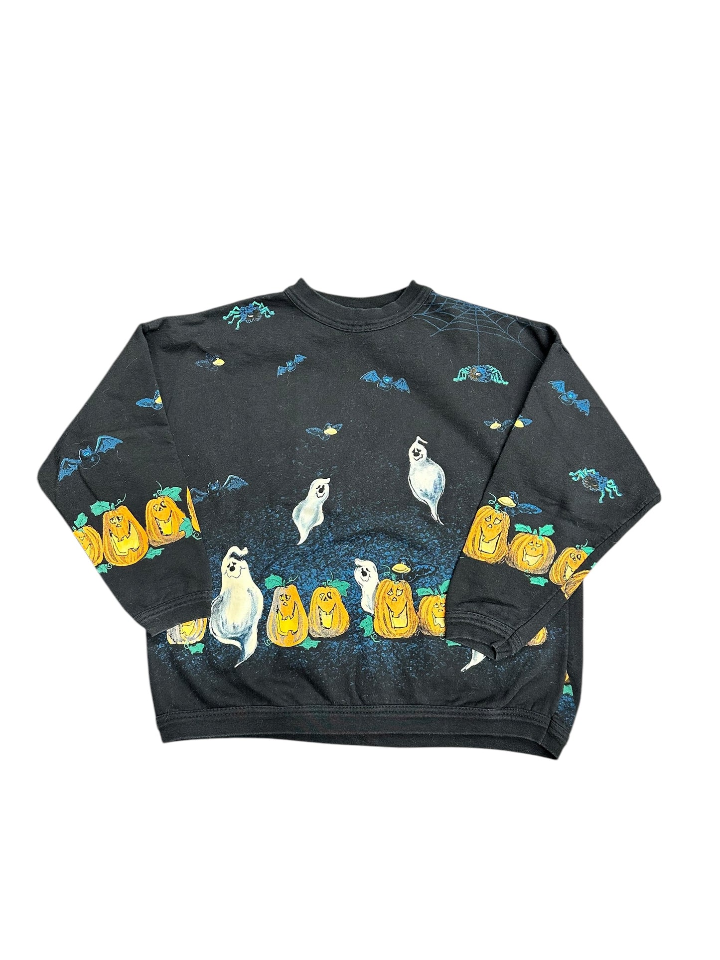 Vintage 90s Halloween Ghost and Pumpkin Graphic Print Crewneck Sweatshirt Size XL