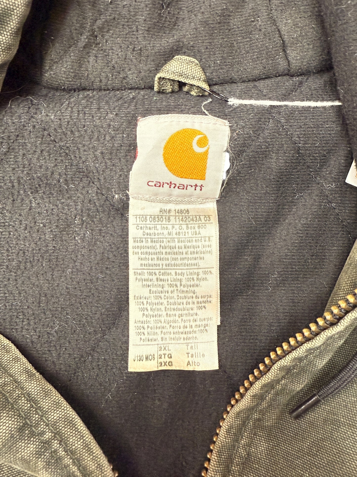 Carhartt Distressed Forrest Green Insulated Hooded Canvas Jacket Size XXL