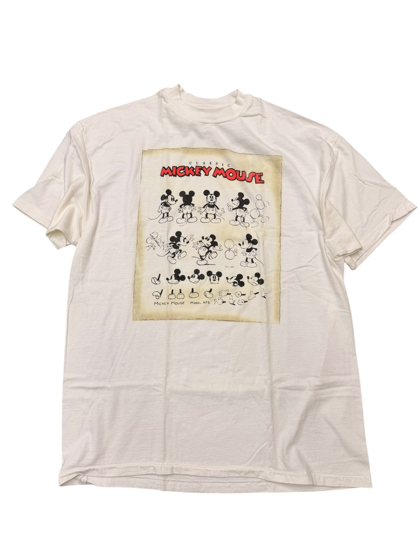 Vintage 90’s Disney Mickey Mouse First Sketch White Graphic Tee size XXL