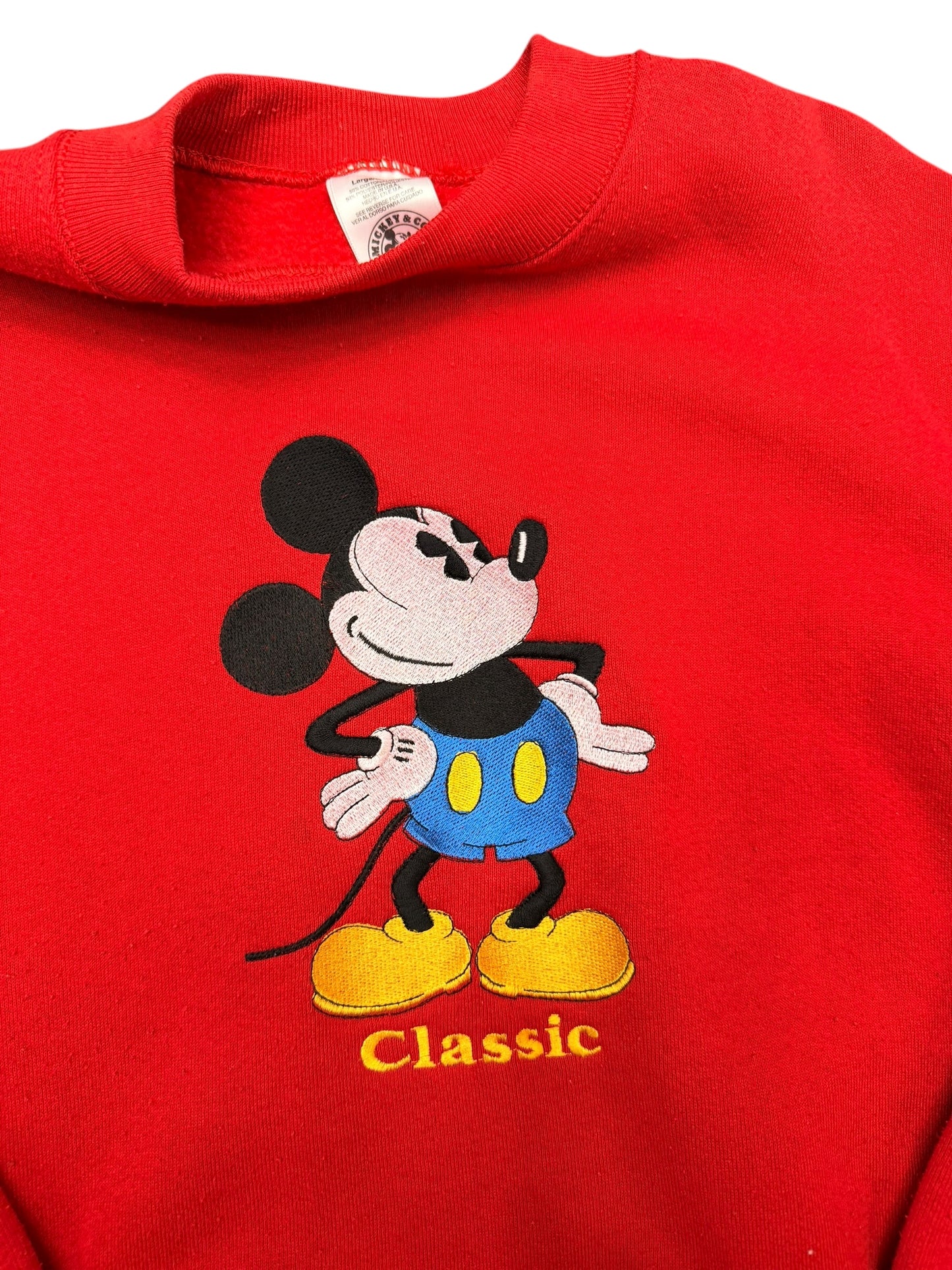 Vintage Mickey & Co Classic Embroidered Red Crewneck Sweater size Large