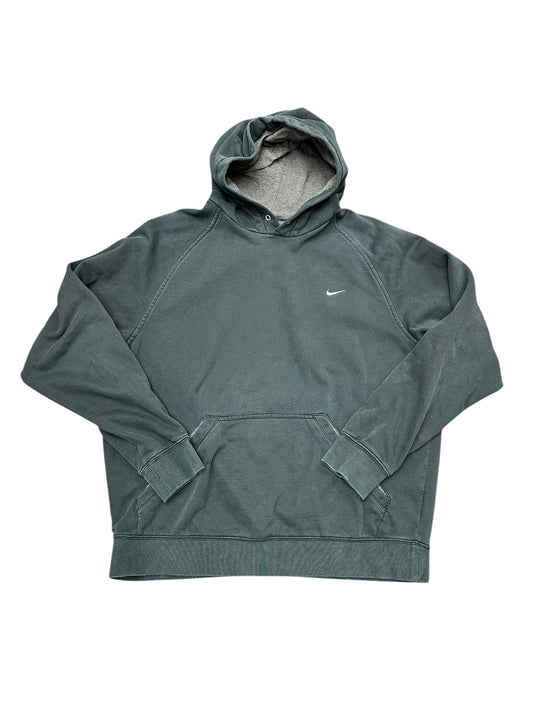 Y2K Nike Black Pullover Embroidered White 'Swoosh' Hoodie Size L