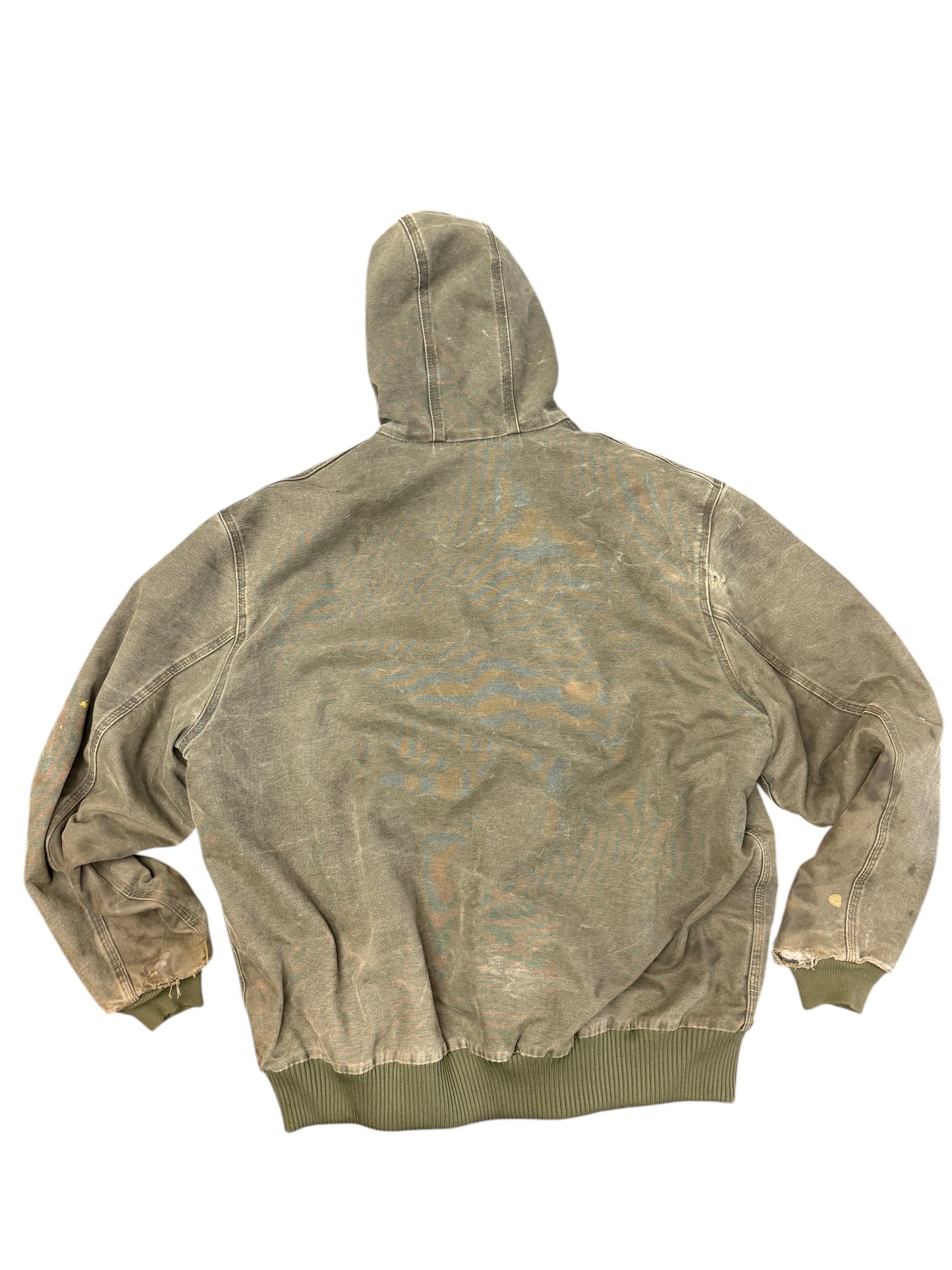 Carhartt Distressed Forrest Green Insulated Hooded Canvas Jacket Size XXL