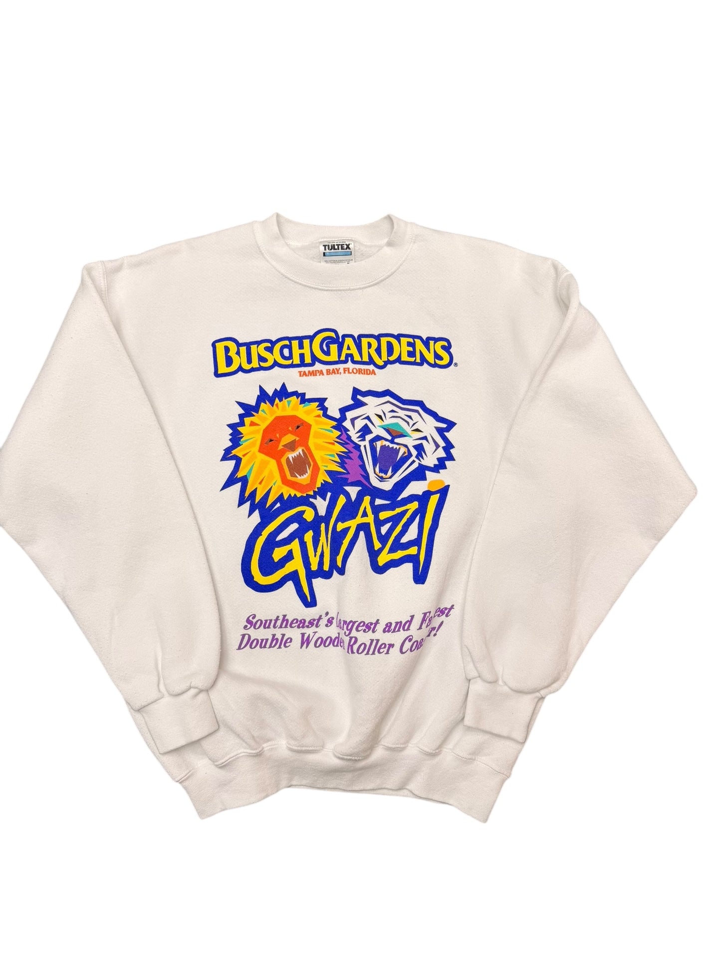 Vintage 90’s Busch Gardens Gwazi White Tultex Crewneck size Large
