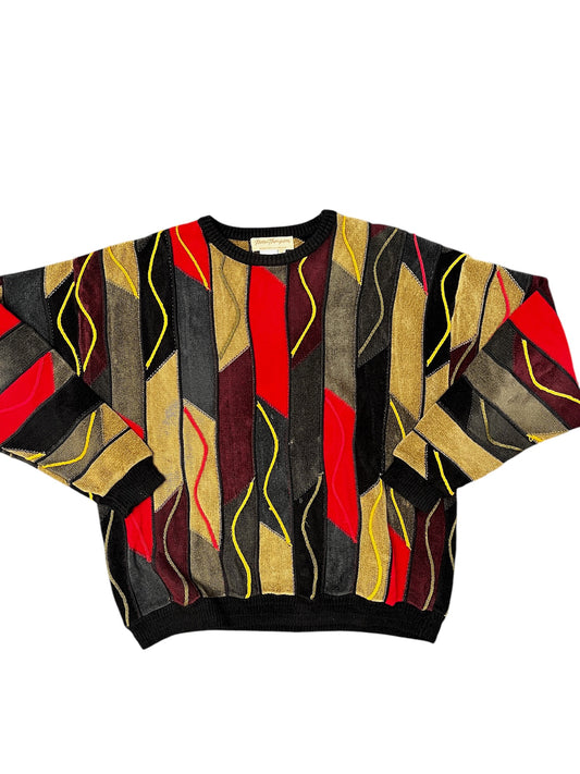 Vintage Coogi Inspired Multi Color Warm Colored Knit Sweater Size XL