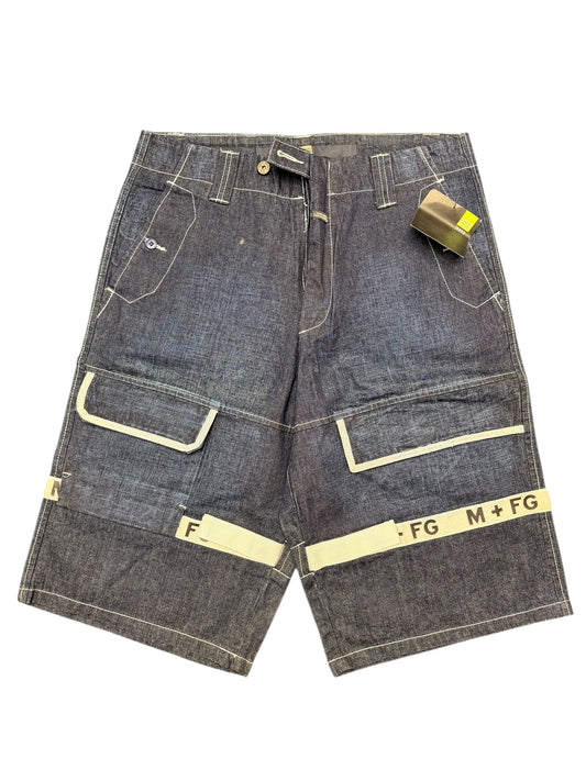 Marithe Francois Girbaud Dark Blue White Lining Denim Shorts (Baggy) size 34