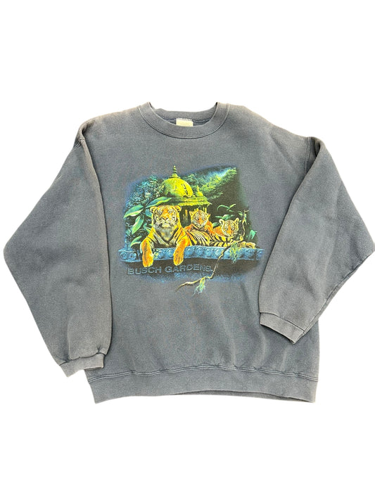 Vintage 90s Busch Gardens Theme Park Orange Tiger and Cubs Graphic Print Pullover Crewneck Sweatshirt Size L