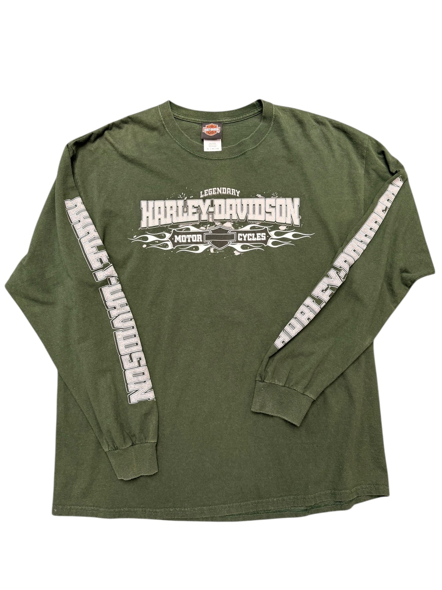 Y2K Harley Davidson Forrest Green Long Sleeve Tee Size XL