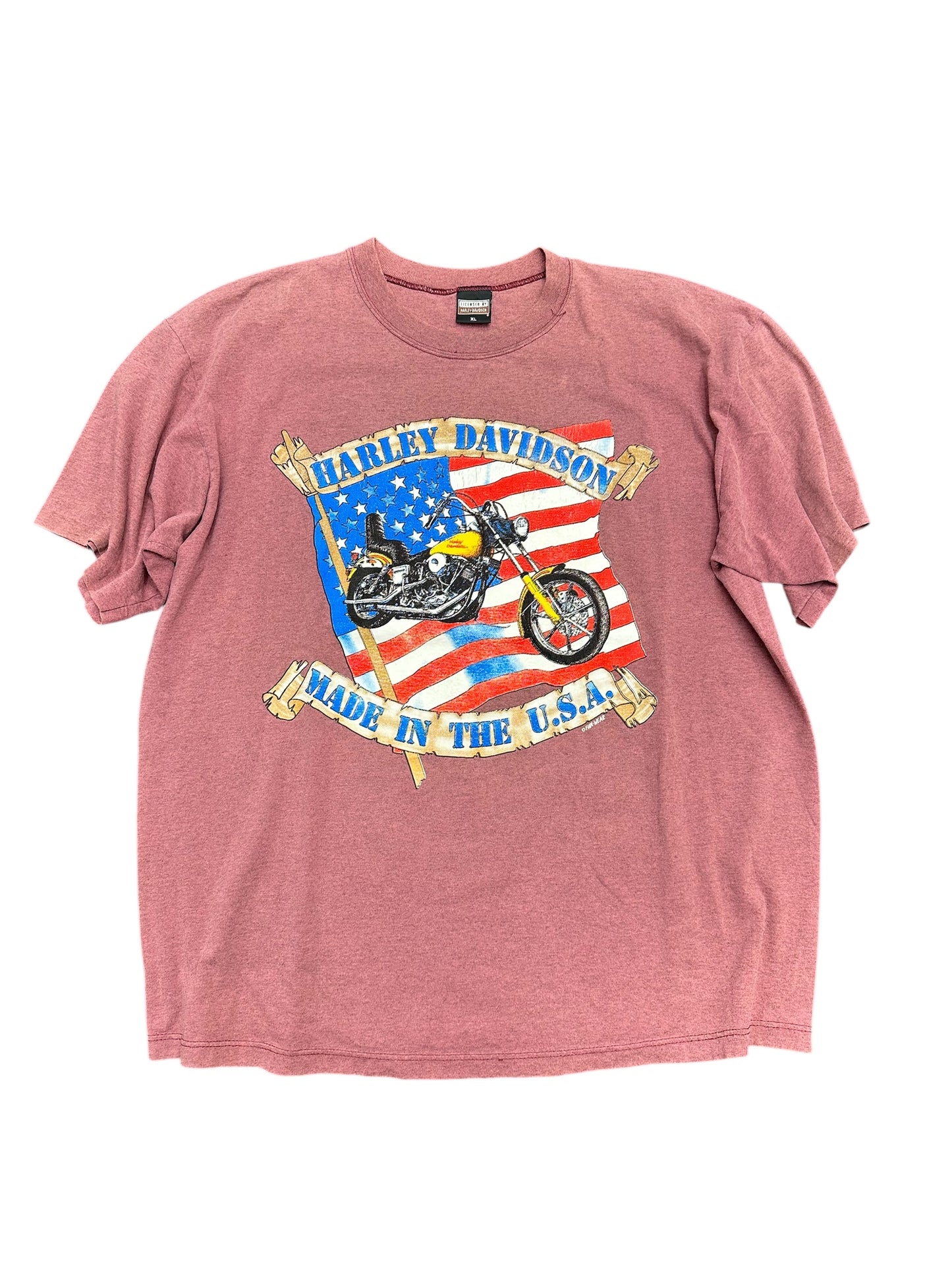 Vintage Harley Davidson Made In The USA Faded Red Bike Tee Size XL