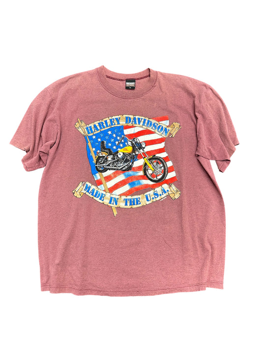 Vintage Harley Davidson Made In The USA Faded Red Bike Tee Size XL
