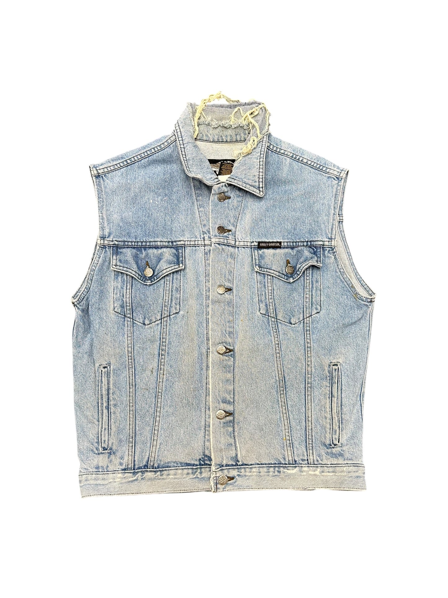 Vintage Harley Davidson Sleeveless Button Down Denim Jacket Size S