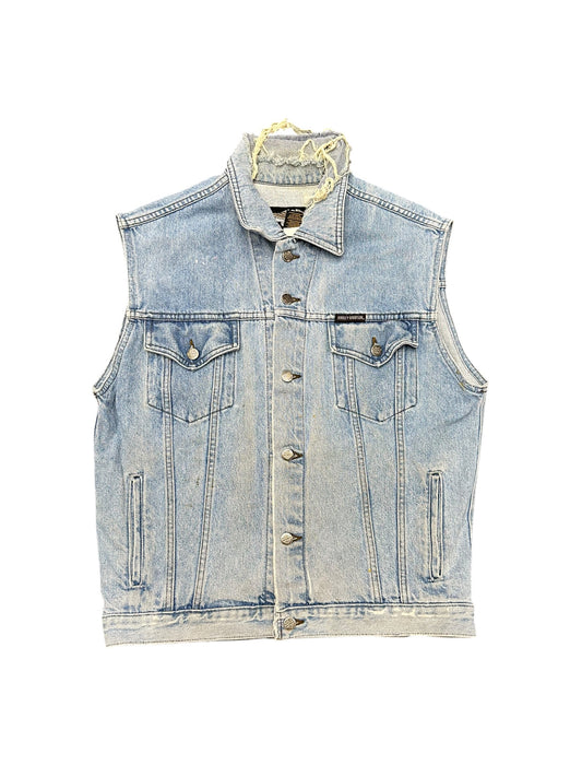 Vintage Harley Davidson Sleeveless Button Down Denim Jacket Size S