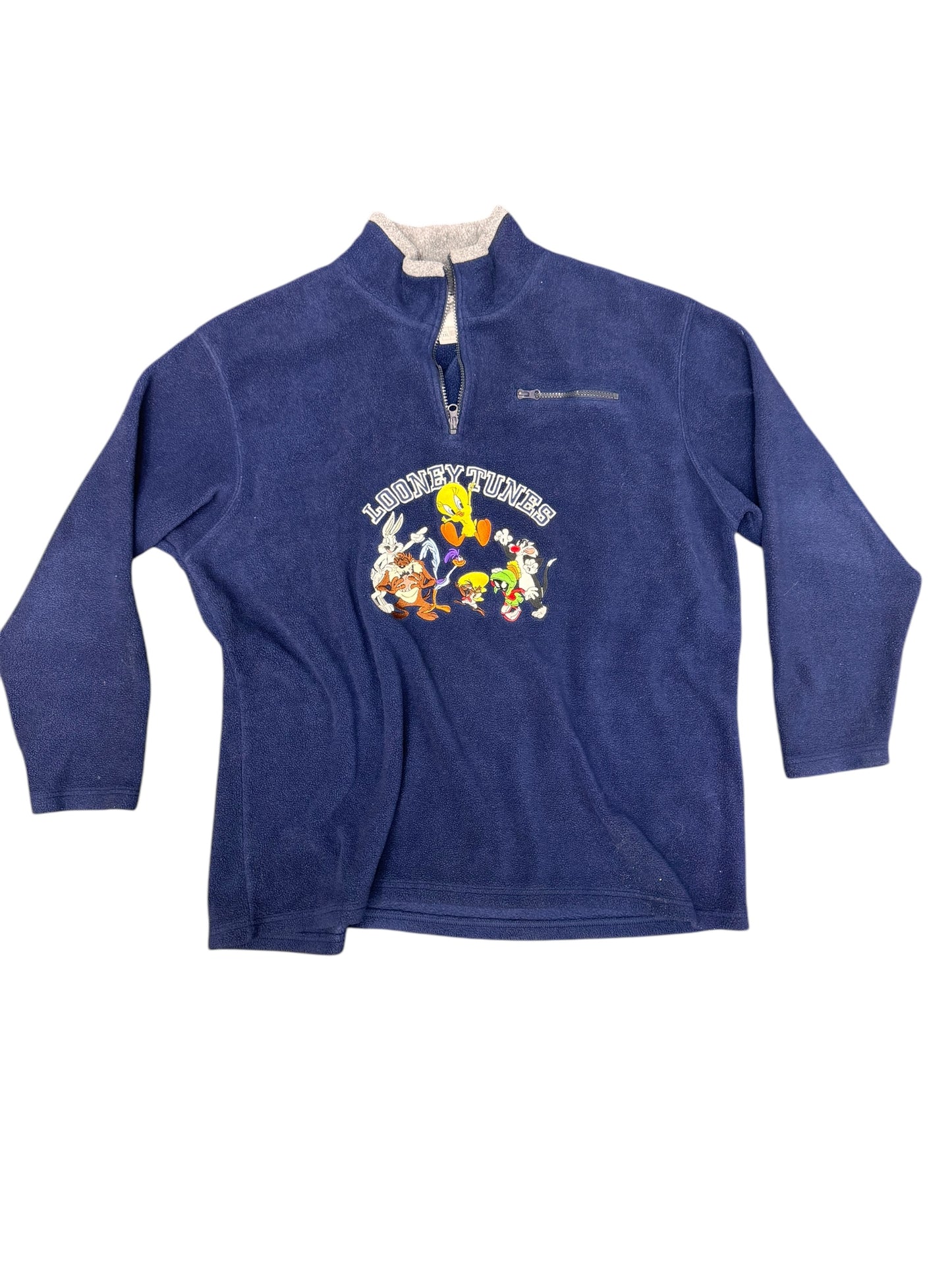 VINTAGE LOONY TUNES QUARTE ZIP FLEECE SZ XXL