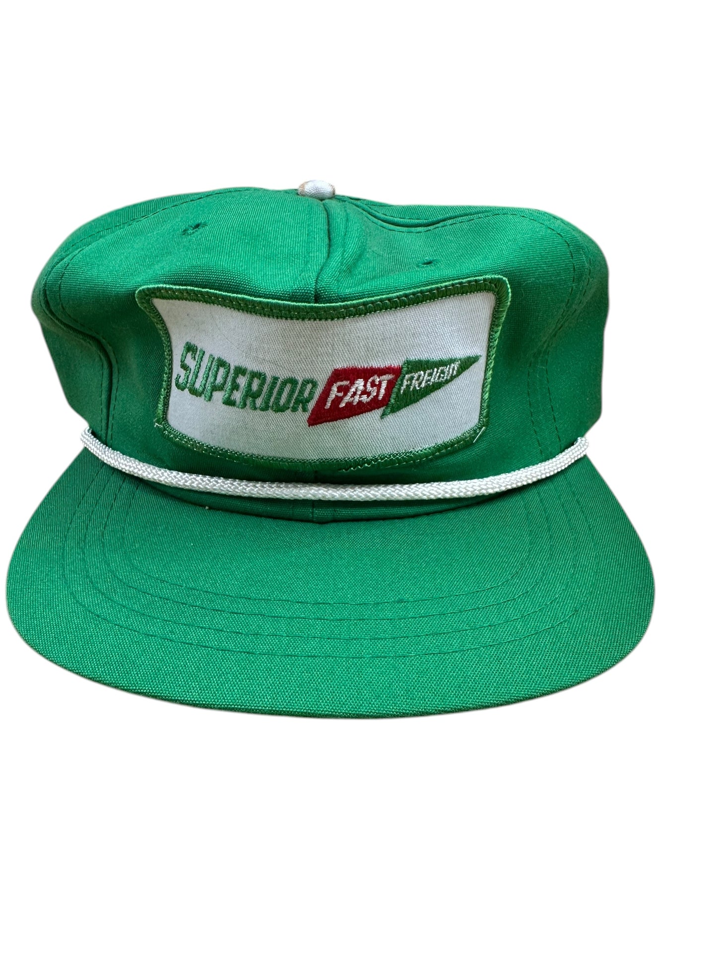 Vintage 'Superior Fast Freight' Green Leather Strap Back Trucker Hat