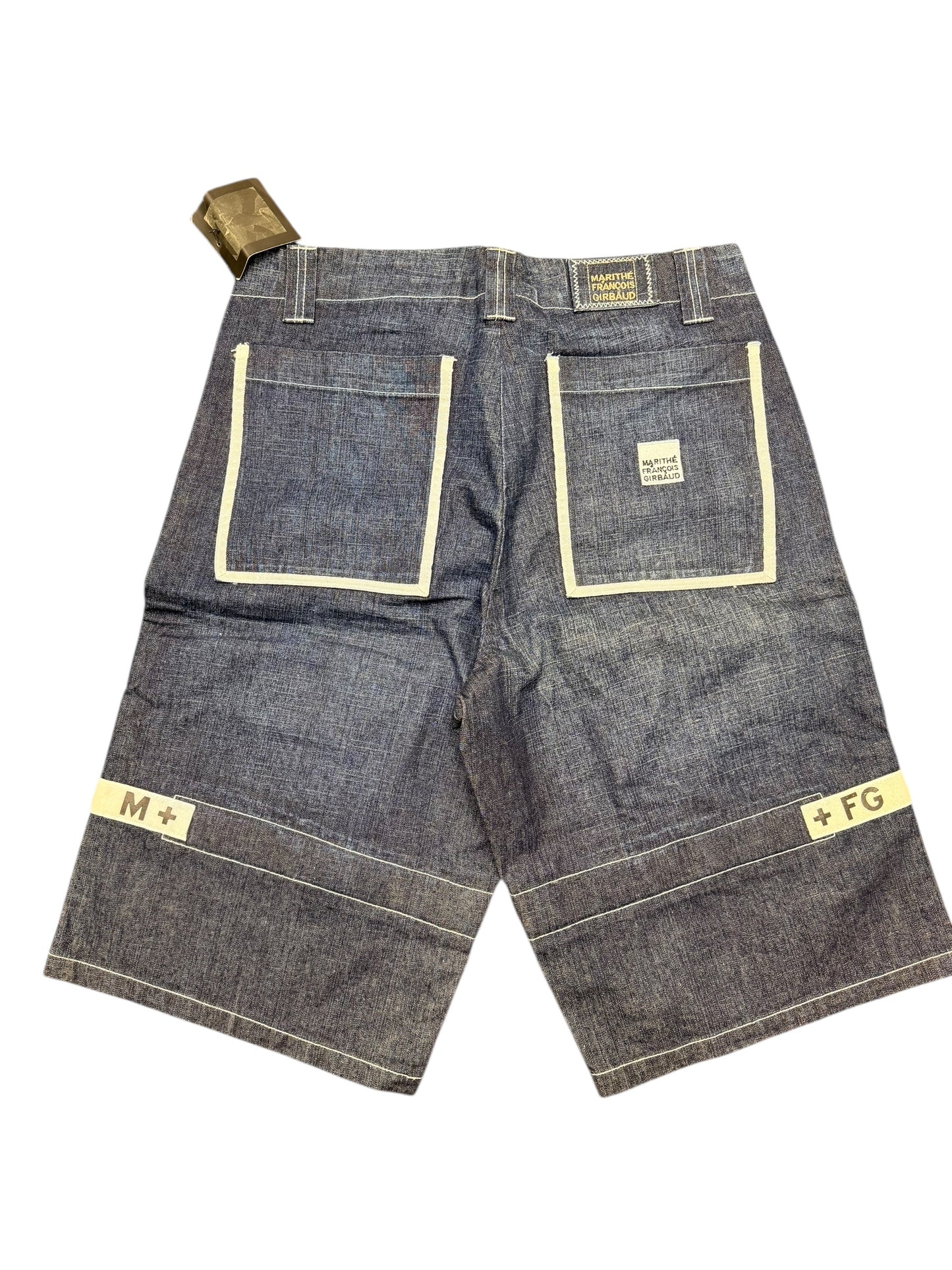 Marithe Francois Girbaud Dark Blue White Lining Denim Shorts (Baggy) size 34