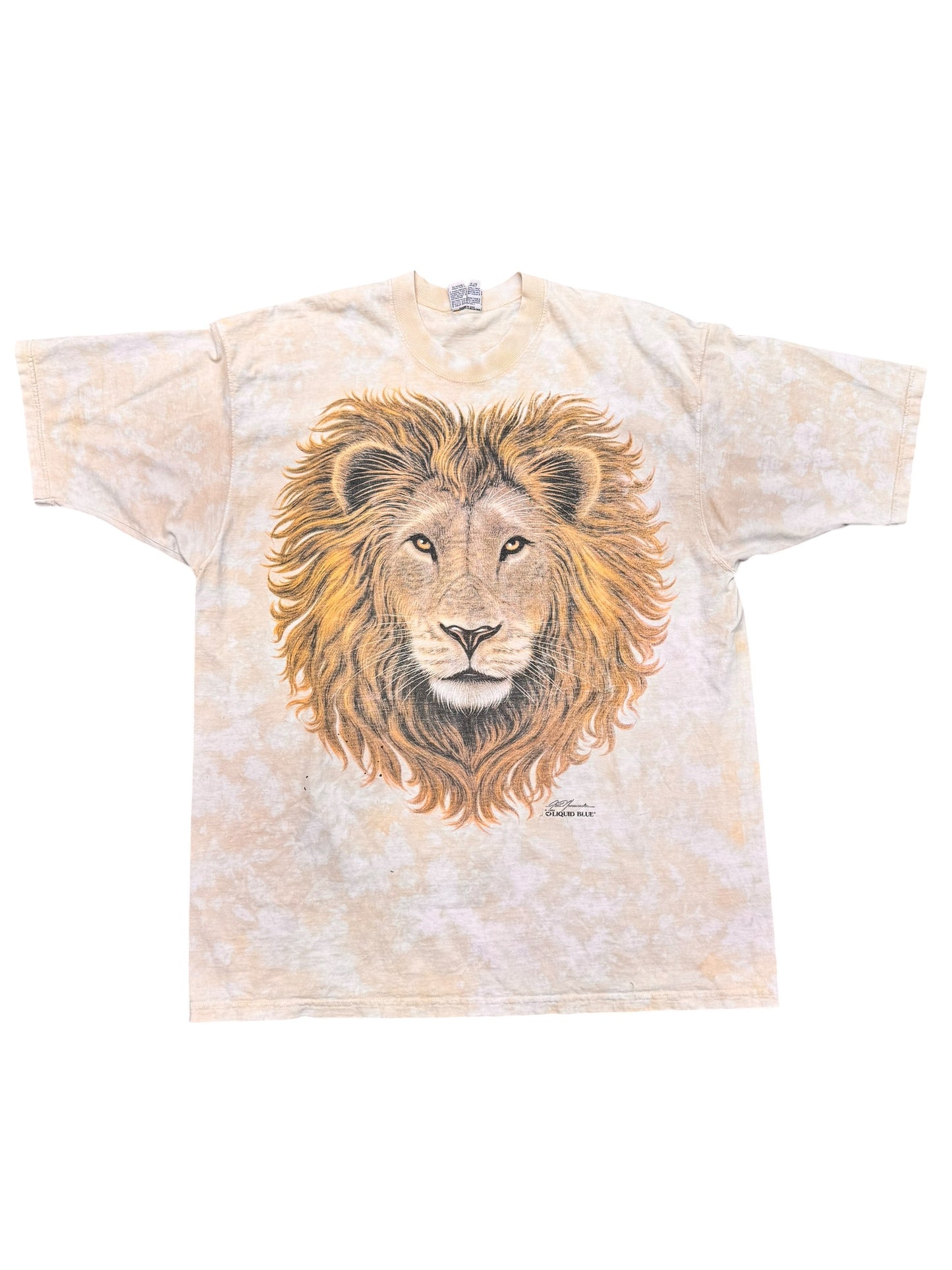 Vintage Liquid Blue Lion and Africa Nature Oversized Graphic Print Tee Size XXL