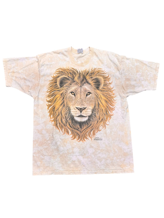 Vintage Liquid Blue Lion and Africa Nature Oversized Graphic Print Tee Size XXL