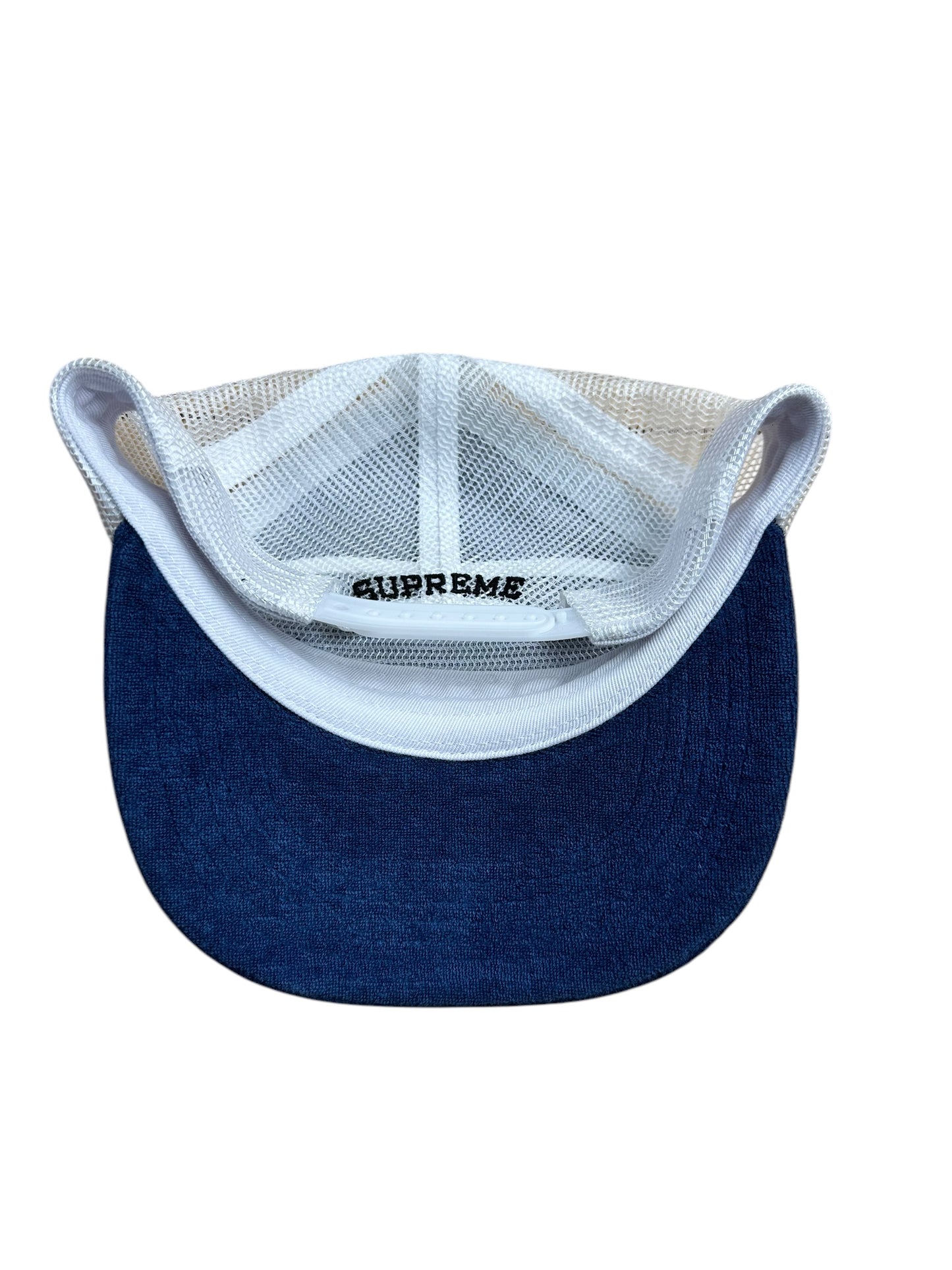 Supreme SS24 Terry Mesh 5 Panel White and Navy Hat