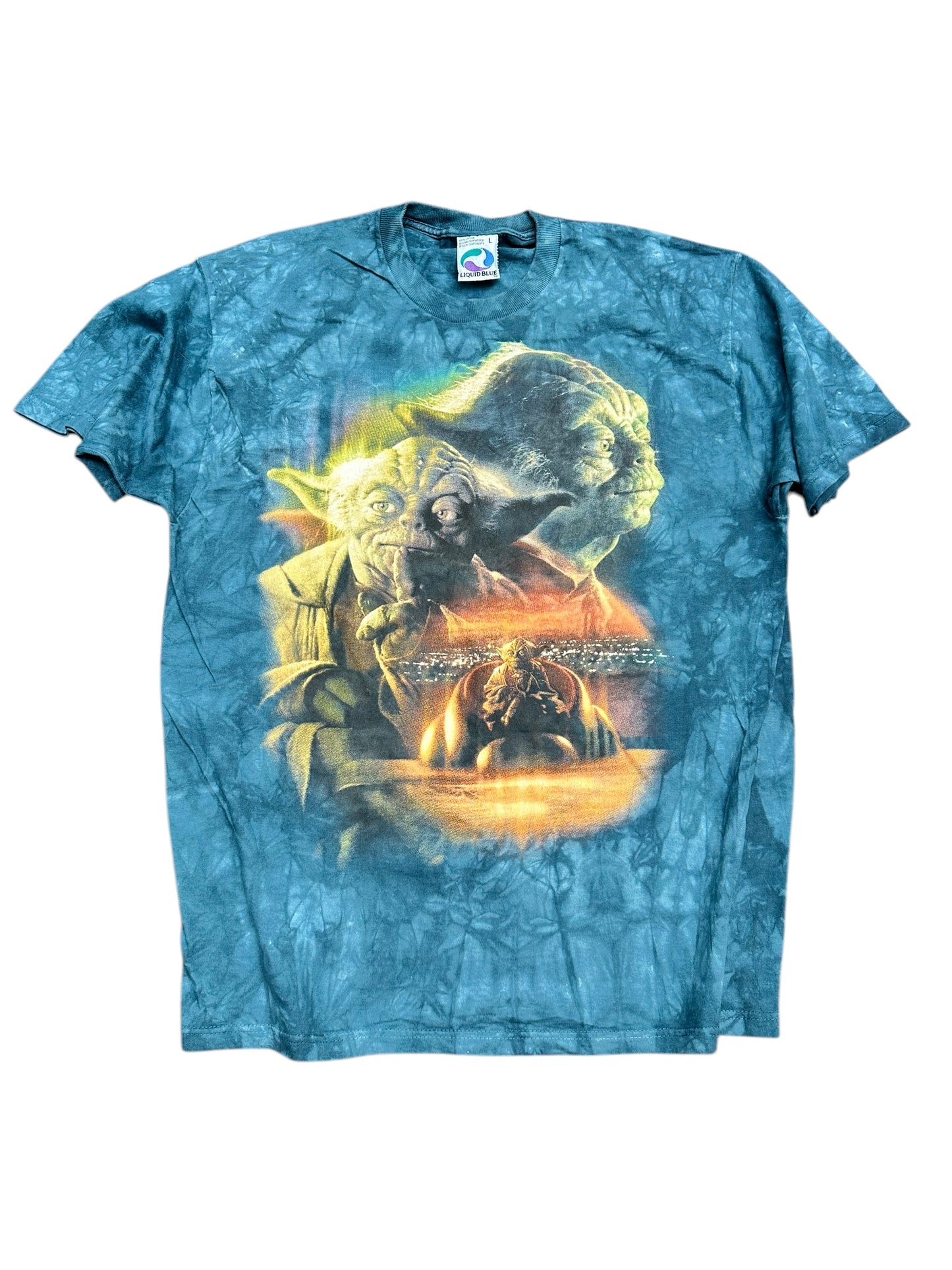 Vintage Star Wars Liquid Blue Yoda Dyed Tee Size L