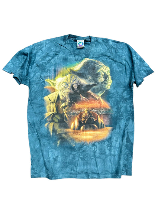 Vintage Star Wars Liquid Blue Yoda Dyed Tee Size L
