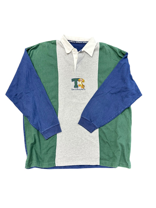 Vintage 90s Walt Disney Tigger Embroidered Colorblock Rugby Style Shirt Size XXL