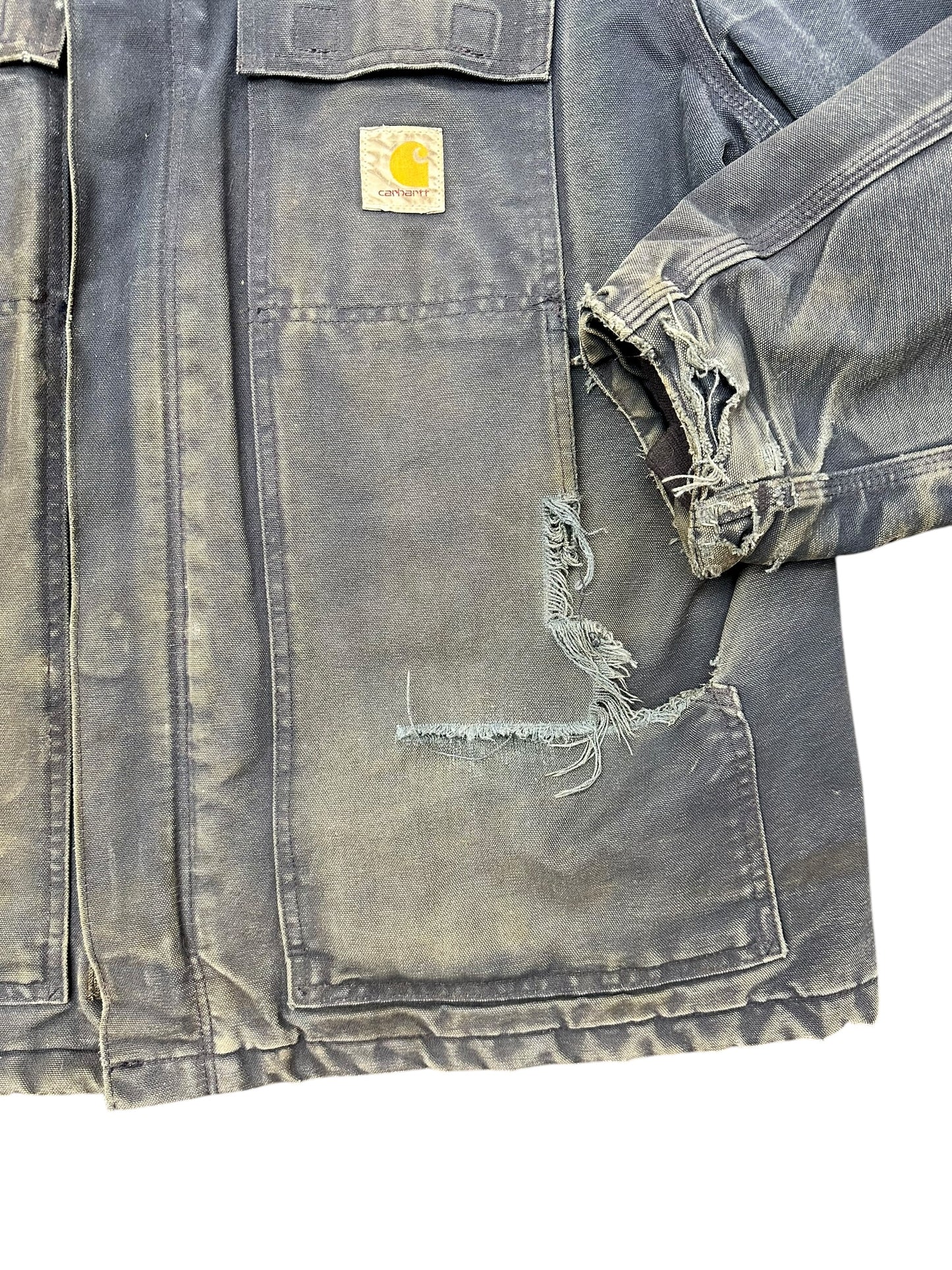 Carhartt Navy Duster Heavy Distressed Corduroy Collar Full Zip Jacket Size XL