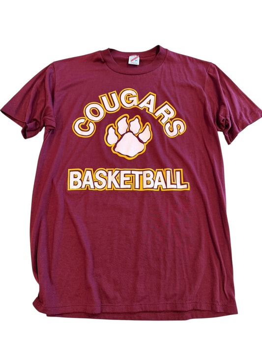 Vintage True Vintage Cougars Basketball Maroon Tee Size Large