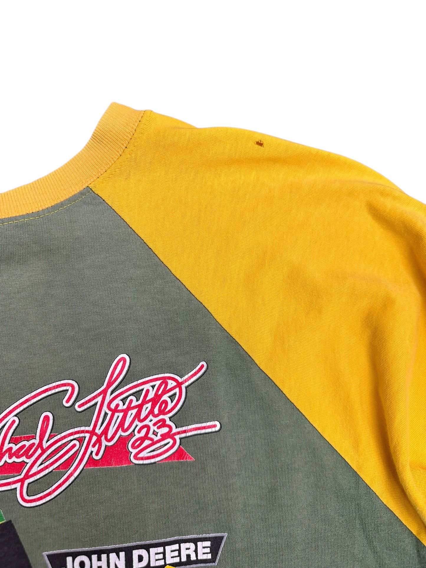 Vintage Chad Little John Deere Nothing Runs Like A Deere Ringer Style Nascar Tee Size XL