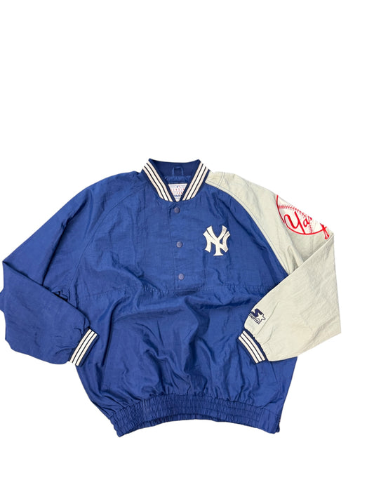 Vintage 90’s New York Yankees Starter Big Patch Pullover Windbreaker Jacket size XL