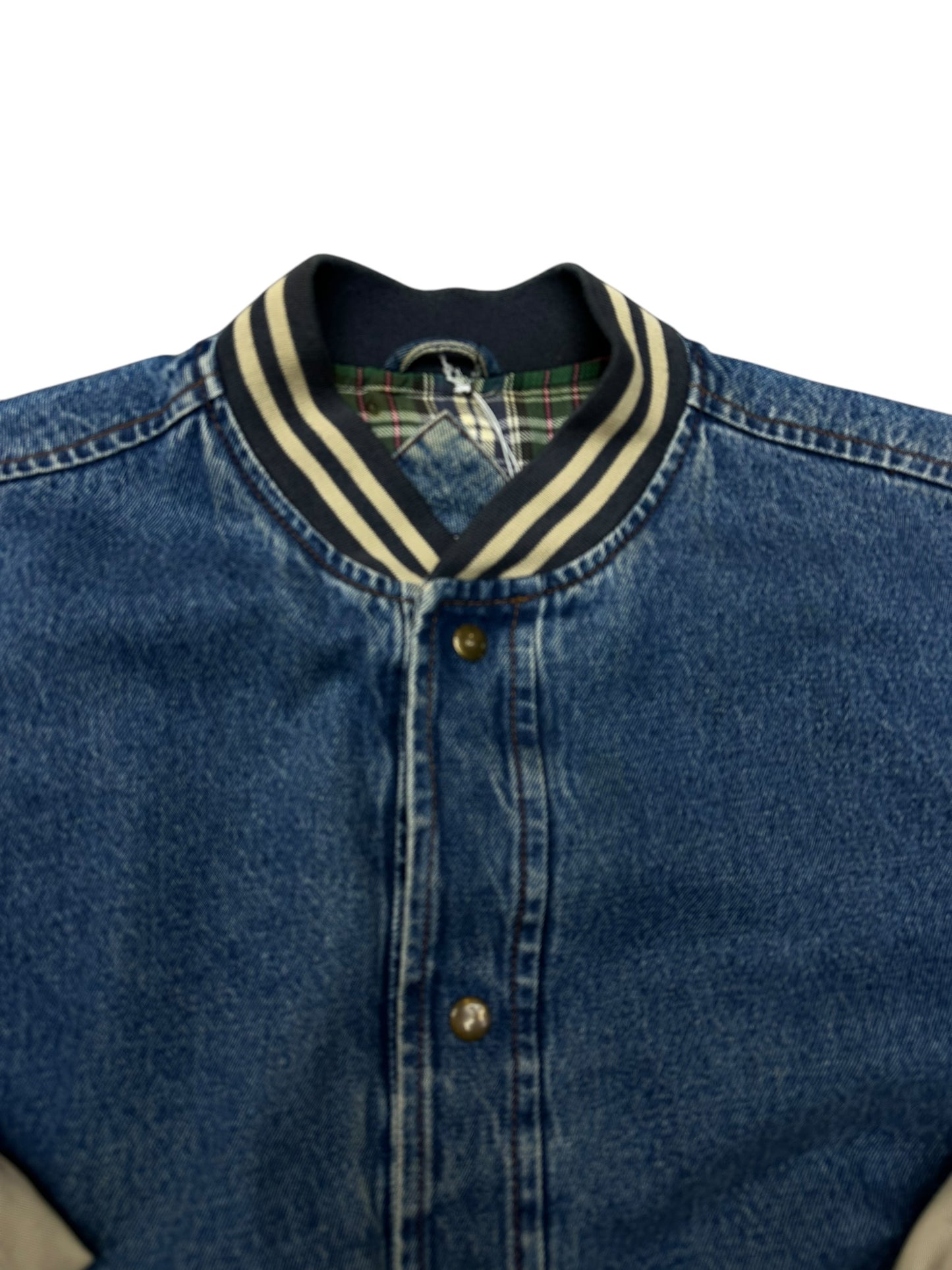 Vintage Most Wanted Denim/Canvas w/Plaid Interior Varsity Jacket L