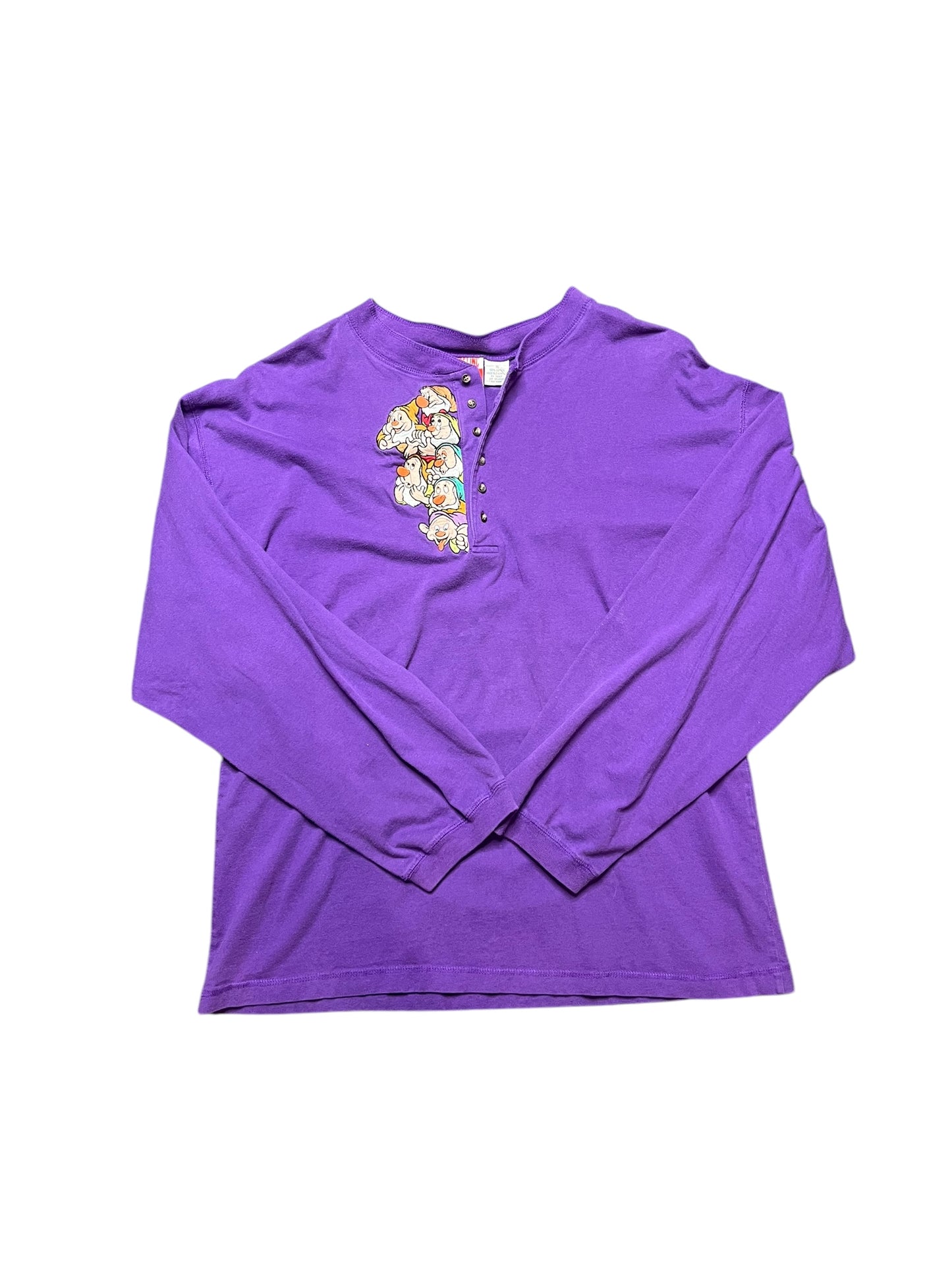 Vintage 90s Disney Seven Dwarfs Embroidered Quarter Button Up Long Sleeve Tee Size XL