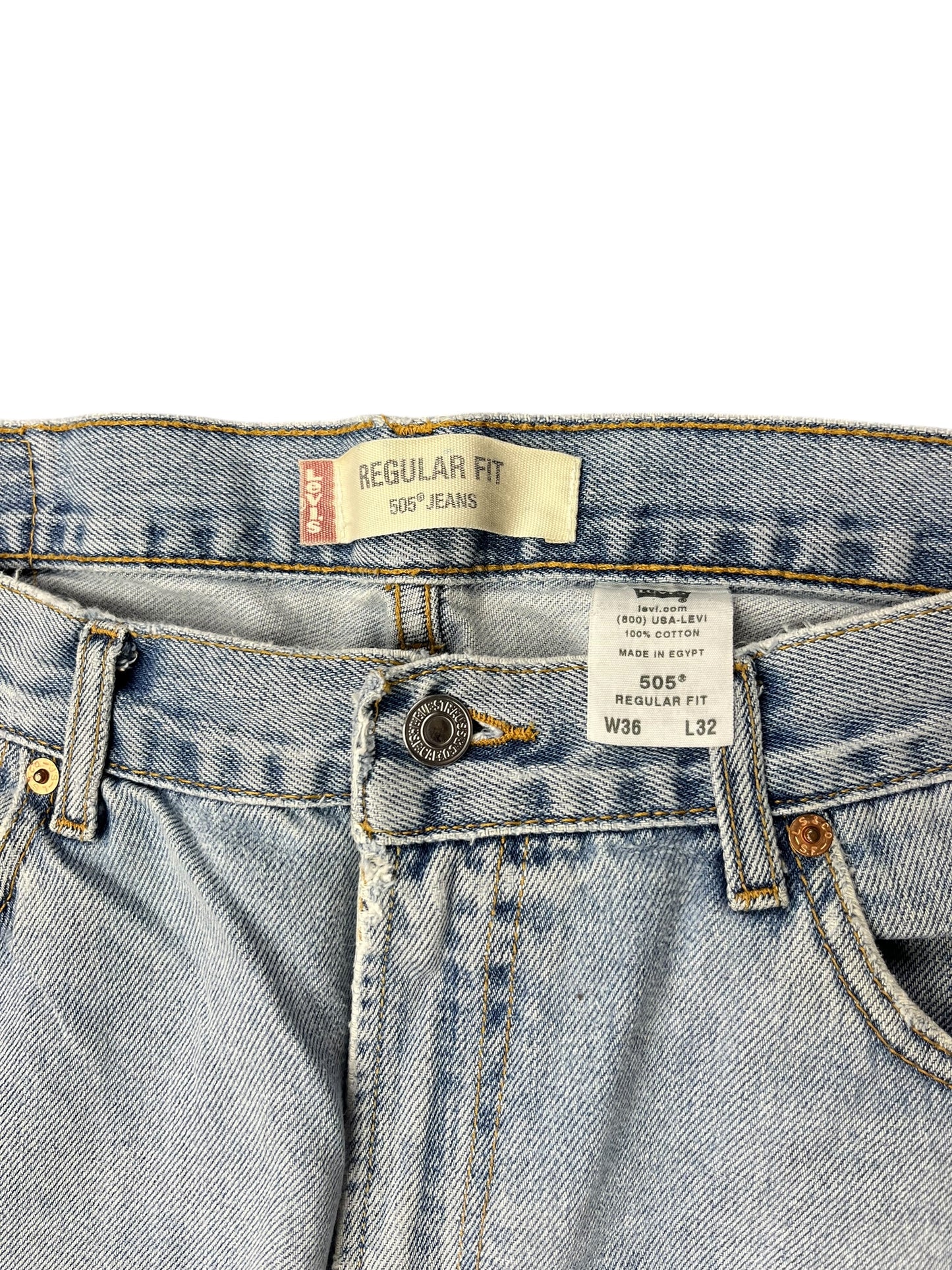 Contemporary Thrashed Levi's 505 Whitewash Denim Jeans 36x32