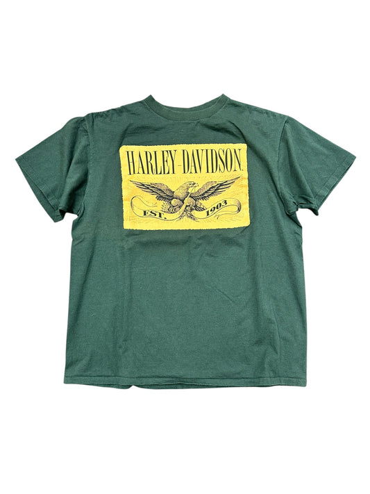 Vintage 90s Harley Davidson Forest Green Eagle on Paper Box Graphic Tee Size XL