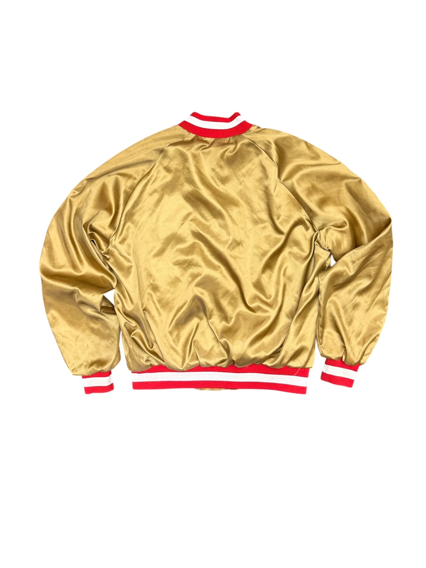 Vintage Chalk Line San Fransisco 49ers Gold Satin Bomber Jacket size XL